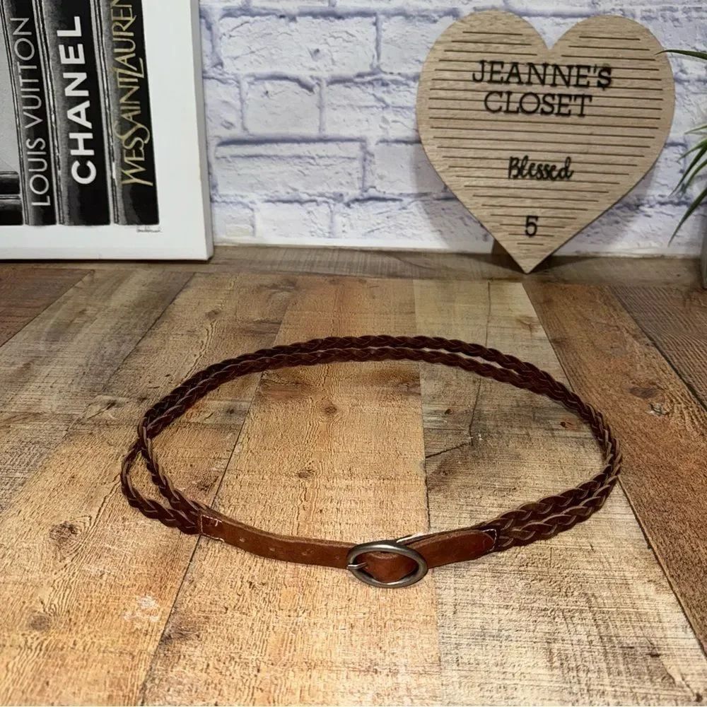 American eagle AE leather brown leather double braid belt size M